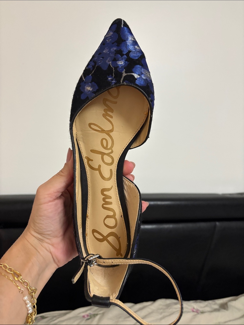 Sam Edelman Navy Blue Floral Pointed D'Orsay Flats - Picture 7 of 11